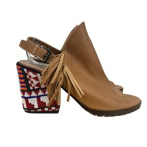 Donald J Pliner Omara Boho Leather Heel Sandals Beaded Indian Blanket Size 10